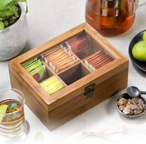 Houten Theedoos Met Magnetisch Scharnierend Deksel Thee Houten Doos Natuurlijke Bamboe Theedoos Opbergorganisator Met 8 Compartimenten - Product Image 1