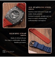 Montres mécaniques automatiques pour hommes avec bracelet en silicone de luxe, boîtier tonneau et cadran squelette, personnalisables
