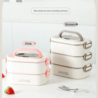 Boîte à bento triple étage en acier inoxydable 304, compatible micro-ondes, étanche, hermétique, isotherme, portable, avec couvercle en plastique pour