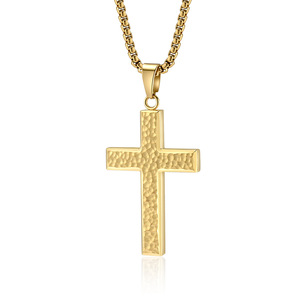 Cross Necklace For Men Hammered <b>Titanium</b> Steel Pendant Everyday Wear - Product Image 1