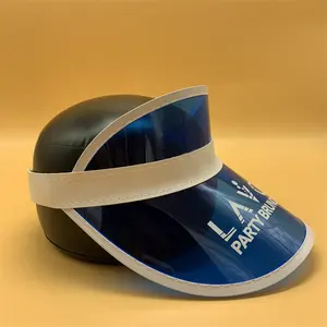 Visera de PVC de alta calidad con cierre elástico y logotipo de impresión barata de color azul personalizado de plástico