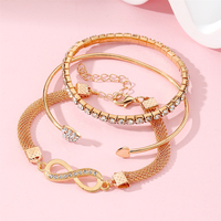 Joyería de Moda para Mujer, Brazalete Abierto con Cristales en Forma de Corazón de Durazno, Conjunto de Pulseras para Niñas, Brazalete Multicapa con Corazón Infinito y Diamantes
