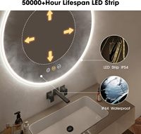 Stock US Vente en gros Miroir rond anti-buée Miroir LED intelligent sans cadre pour salle de bain Salle de bain