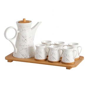 Teiera in ceramica Set teiera in <span class=keywords><strong>porcellana</strong></span> per 6 tazze con vassoio in legno tazze da tè moderne servizio da tè per l'home Office - Product Image 1