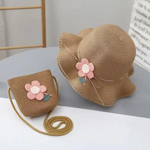 Chapeau de soleil en papyrus rayé de style coréen, sac bandoulière avec nœud papillon fleuri, mignon, respirant, pour enfants, voyage en plein air, pêche, quotidien - Product Image 5