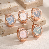 Montre créative vintage plaquée or, à quartz, avec strass étincelants, bracelet extensible réglable en acier inoxydable, montre-bague carrée