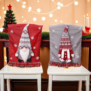Christmas Faceless Gnome Linen Chair Cover Snowflake Pattern Ruffle Edge Dining Chair Back Slipcover Xmas Home Dinner <b>Table</b> - Product Image 1
