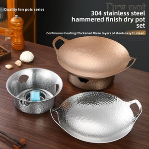 Marmite à soupe en acier inoxydable triple couche martelé avec réchaud à <span class=keywords><strong>alcool</strong></span> professionnel pour restaurant - Product Image 2