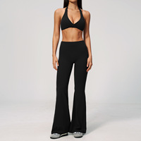 Ensemble de vêtements de sport personnalisé avec logo, soutien-gorge de sport dos nu, pantalon de yoga taille haute froncé aux fesses, coupe évasée, pour femme
