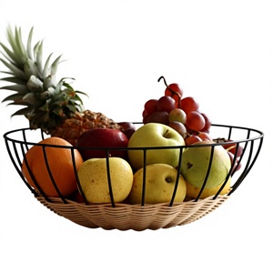 Panier à fruits en rotin naturel, fait main, bol de service rustique, centre de table, décoration pour la cuisine, la salle à manger et la maison - Product Image 1