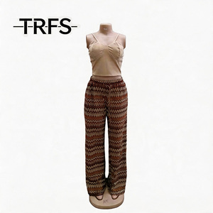 Nouvelle collection été : Ensemble trois pièces sexy pour femme, style ethnique, comprenant chemisier de bureau, pantalon et caraco en maille géométrique ajourée, grandes tailles. - Product Image 4