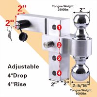Attelage de remorque réglable en acier allié poli, 6 pouces, compatible avec un récepteur de 2 pouces, double boule de 2-5/16 pouces, double goupilles de verrouillage
