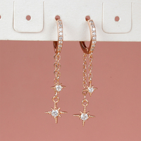 Boucles d'oreilles pendantes longues en acier inoxydable 316L avec strass en forme d'étoile, chaîne en or PVD 18 carats pour femmes, accessoire de mode