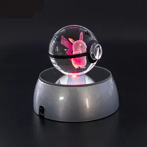 Cheap Wholesale Lovely K9 Crystal Ball Pokemon Custom 3d Clear Pikachu Crystal Pokemon Ball With Led Base