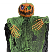 Decoraciones de Halloween: Fantasmas Animados con Cabeza de Calabaza, Esqueletos Colgantes de 1.5m con Ojos Brillantes, Decoraciones Espeluznantes para Casa Embrujada