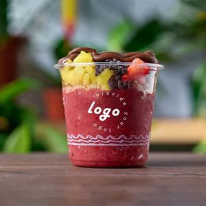 Contenants ronds en plastique PET de 117 mm avec logo imprimé personnalisé, bols transparents pour smoothies et collations sucrées avec couvercles plats en dôme - Product Image 1