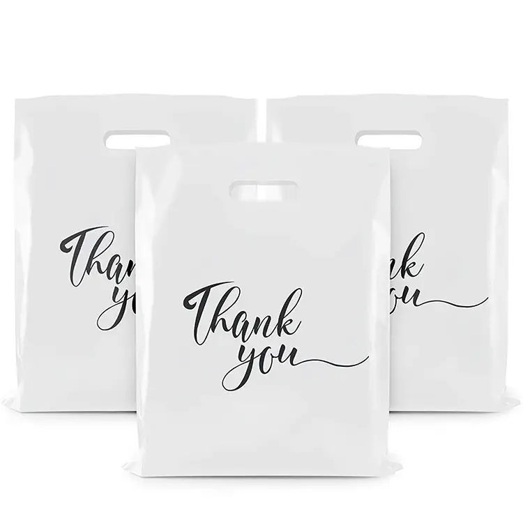 Custom Logo Thank You Poly Shopping Bag PE Plastic Die Cut Handle Merchandise Bags For Clothing clothes