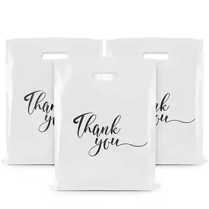 Custom Logo Thank You Poly Shopping Bag PE Plastic Die Cut Handle Merchandise Bags For Clothing clothes