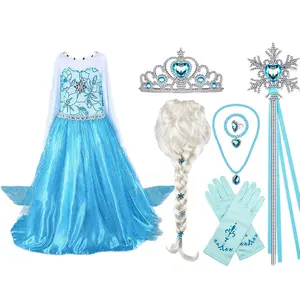 Offres Spéciales Halloween Elsa Princesse Déguisements Cosplay Perruque Fête Filles Robe Elsa Collection de Costumes Pour enfants