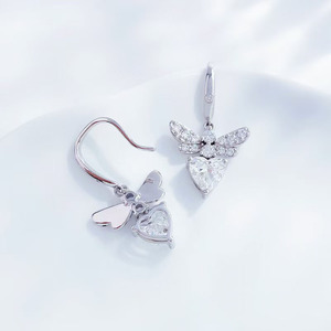 Pendientes de Moda con Forma de Corazón de <span class=keywords><strong>Mariposa</strong></span> y Diamantes Cultivados en Laboratorio, Platino Pt950, Pendientes Finos para Mujer, Pendientes con Diamantes de Laboratorio - Product Image 3