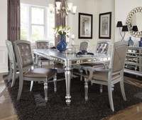 Table à manger rectangulaire glamour finition argentée 1 pièce avec miroir décoratif et tablier, mobilier de salle à manger