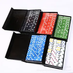 Hete Verkoop Kleurrijke Domino Dubbele Zes Melamine Dominostenen Set Met Papieren Doos Verpakking
