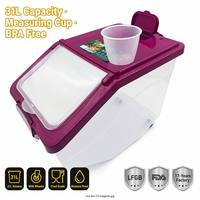 Conteneur à riz en plastique Yunuoxi 24L avec roulettes, couvercle magenta, bac à farine transparent avec tasse graduée
