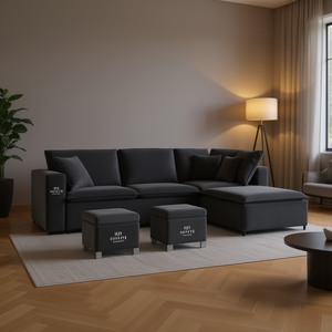 Divano Modulare in Velluto Grigio Scuro 100% Poliestere, Arredamento per Soggiorno con Pouf Abbinati, Design Moderno - Product Image 2