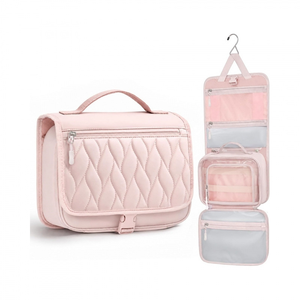 Bolsa de Aseo Colgante Desmontable con Diseño de Diamantes Acolchados, Transparente, Visible, Impermeable - Product Image 5