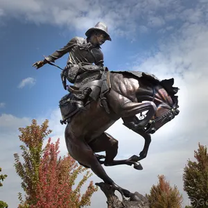 Tamanho de vida, decoração ao ar livre artesanato de cobre bronze cowboy na estátua de cavalo