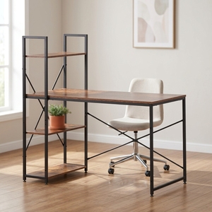 <span class=keywords><strong>Bureau</strong></span> d'étude de style industriel moderne avec étagère, poste de travail en <span class=keywords><strong>bois</strong></span> brun <span class=keywords><strong>vintage</strong></span> avec structure en <span class=keywords><strong>métal</strong></span> noir pour <span class=keywords><strong>bureau</strong></span> à domicile - Product Image 1