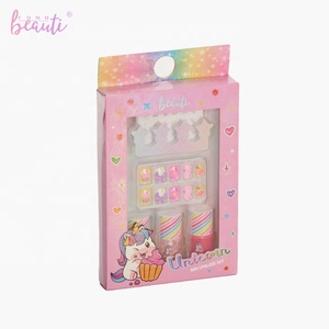 Recién llegado, maquillaje para niñas, juego de esmalte de uñas para chico, Juego de puntas de uñas artísticas, esmalte de uñas de unicornio arcoíris encantador no tóxico personalizado para niños y niñas - Product Image 1