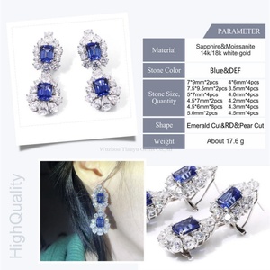 Tianyu Gems Pierre précieuse saphir de luxe avec boucle d'oreille en or blanc avec diamant Moissanite - Product Image 6