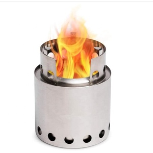 <span class=keywords><strong>Estufa</strong></span> Portátil de Acero Inoxidable para Camping y Senderismo - Compacta 12.5x12.5x18cm, Potente y Eficiente, de Leña y Bajo Humo - Product Image 1