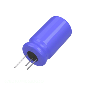 Condensador de Aluminio Original 678D107M063DG3O, 100uF, 20%, 63V, Radial TH, 100 uF, de Orificio Pasante - Product Image 1