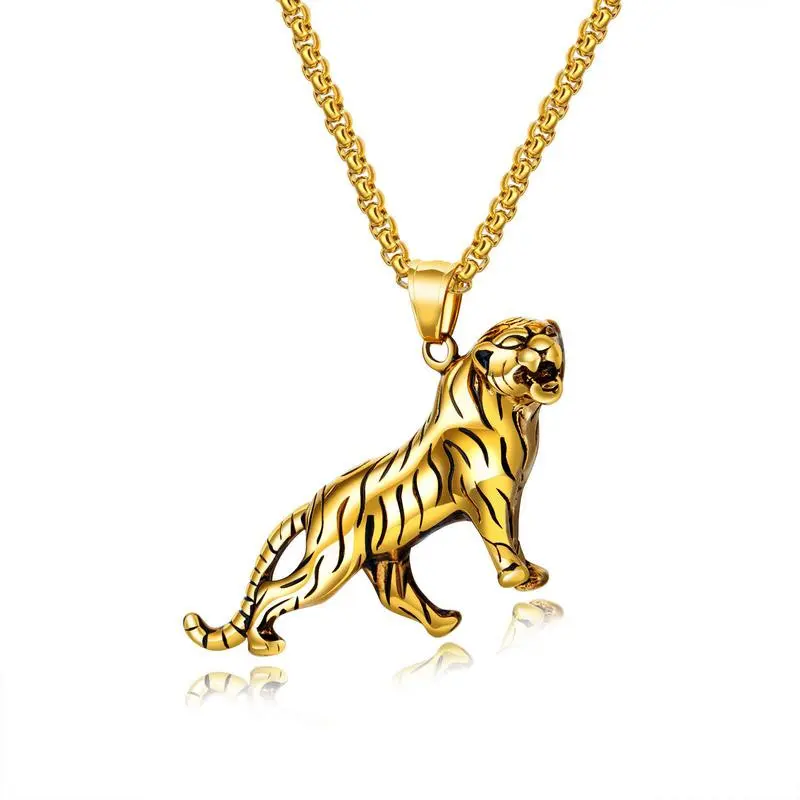Mens Moda Acessórios Presentes 18k Gold Plated Stainless Steel Tiger Necklace