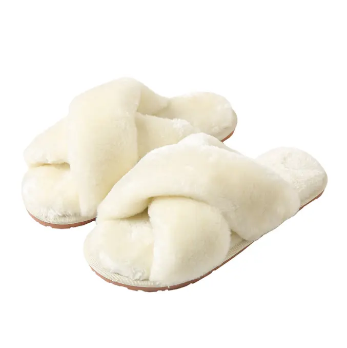 fur slippers 2023 korea solid Ivory crossover fur slippers for ladies
