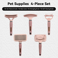 Série d'outils de toilettage pour animaux de compagnie en acier inoxydable rose mignon, fabriqués en usine OEM, peigne démêlant et brosse autonettoyante pour chats et chiens