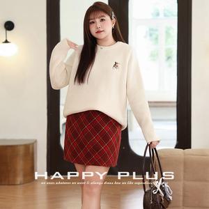 Suéter de Cuello Redondo Bordado Happy Plus para Mujer, Corte Holgado, Largo Medio, Ropa de Punto para Otoño e Invierno con Diseño de Oso - Product Image 1