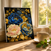 Kit de Peinture par Numéros sur Toile - Peinture Florale Moderne Créative - Décoration Intérieure DIY - Ensemble de Peinture à l'Huile avec Peintures Dorées