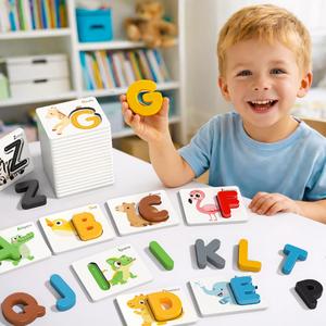 Bloques de Madera Educativos Abc Safety con Temática Animal, Juego de Tarjetas con Números y Alfabeto - Product Image 2