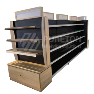 कस्टम डबल पक्षीय प्रकाश शुल्क धातु स्टील-लकड़ी के प्रदर्शन रैक सुपरमार्केट और शॉपिंग मॉल के लिए - Product Image 1