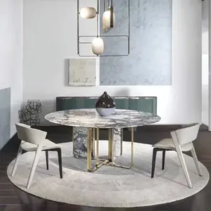 2023 sıcak ev mobilya lüks yemek masası tasarımlar paslanmaz çelik taban mermer masa dönebilir yuvarlak yemek masası