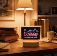 Veilleuse LED en acrylique personnalisée avec impression photo, base en bois, design contemporain lumineux, cadre photo décoratif pour la maison - Vente en gros