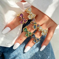 Ensemble de bijoux multicolores en CZ avec nœud, 2 pièces, bracelet et bague, bracelet manchette ajouré plaqué or, bijoux de mariée, fournisseur B2B