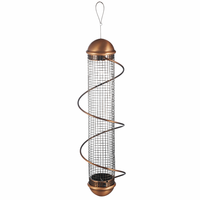 Mangeoire à oiseaux en tube de fer grillagé bronze/vertigris, avec perchoir en spirale, couvercle en dôme métallique, boucle de suspension, cage à graines, écologique et résistante à l'eau
