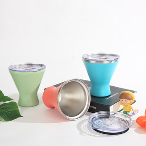 Custom Logo Stainless Steel Double Wall Vacuum Insulated 10oz Cocktail <strong>Wine</strong> Cup Martini Margarita <strong>Tumbler</strong> with Lid - Product Image 2