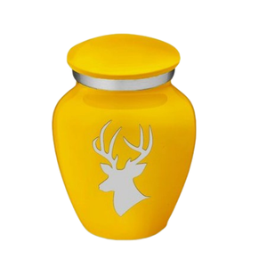 เคลือบสีเหลืองสําเร็จรูป Dear หัวแกะสลักอลูมิเนียมโลหะ Keepsake โกศขาตั้งโลหะอุปกรณ์งานศพ Ash โถเก็บโลหะโกศ - Product Image 1