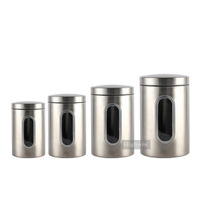 Wholesale metal food safe tea sugar coffee storage airtight kitchen stainless steel window canister set