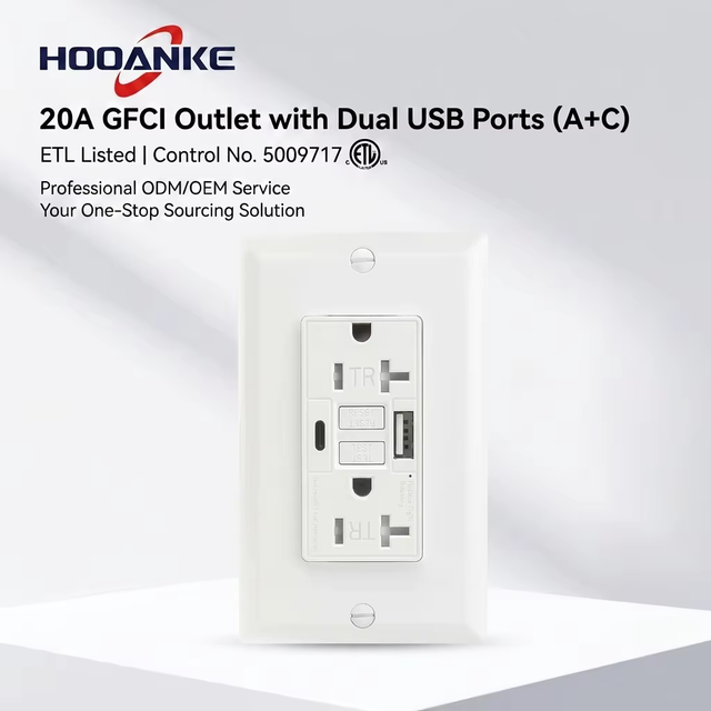 Hooanke ETL Listed US Standard 110V 20A GFCI Outlet with Dual USB (A +C) in Wall Socket Recapatcle